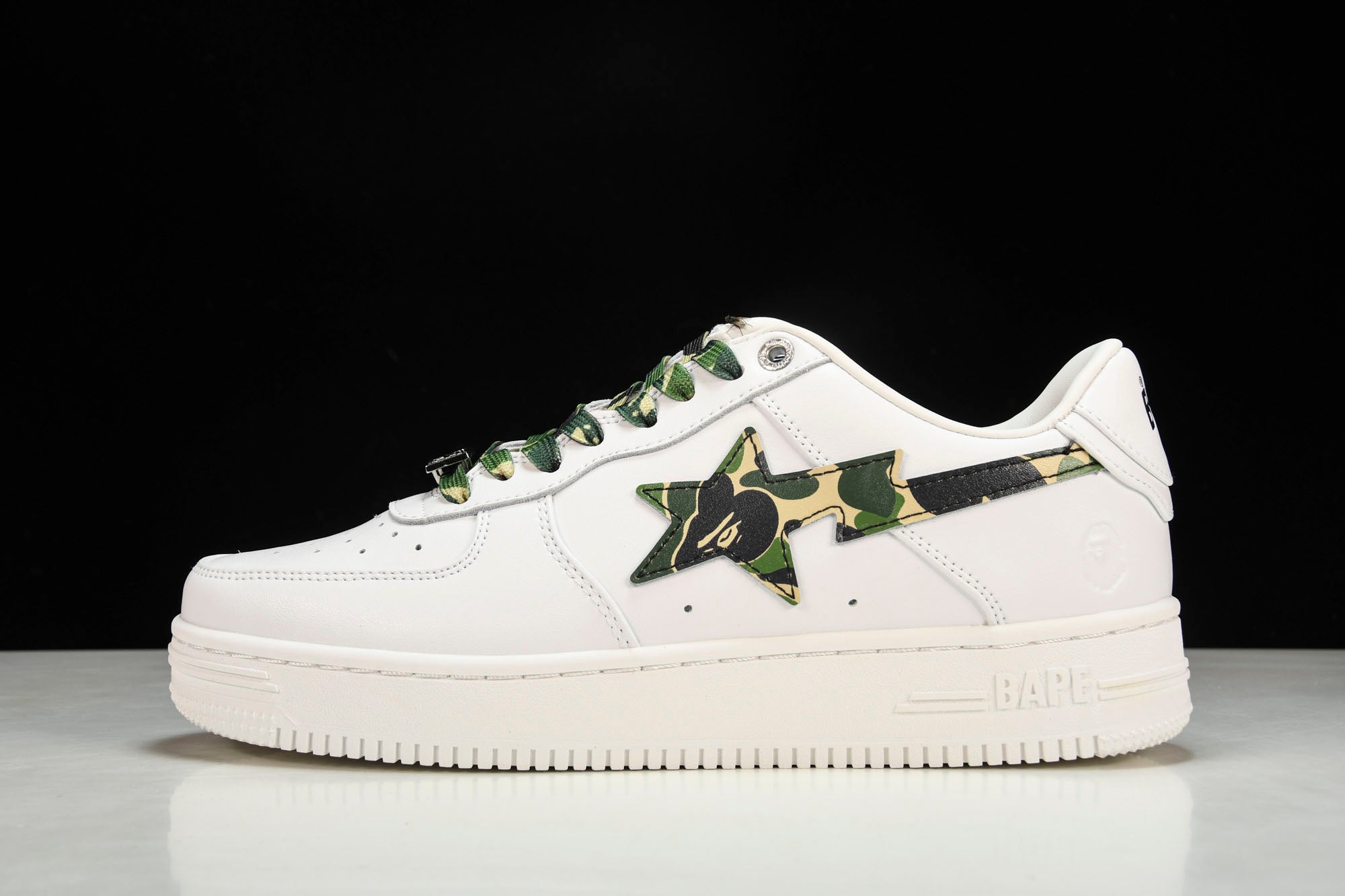 a bathing ape bape sta low white abc camo green