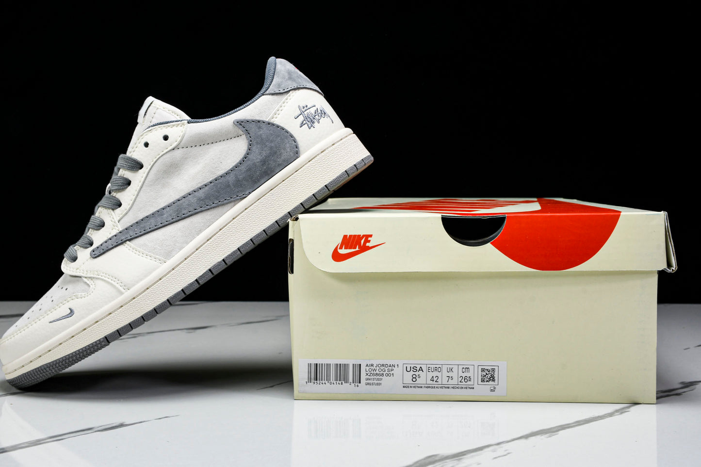 Travis Scott AJ1 Low x Stussy 'Grey White' (Custom)