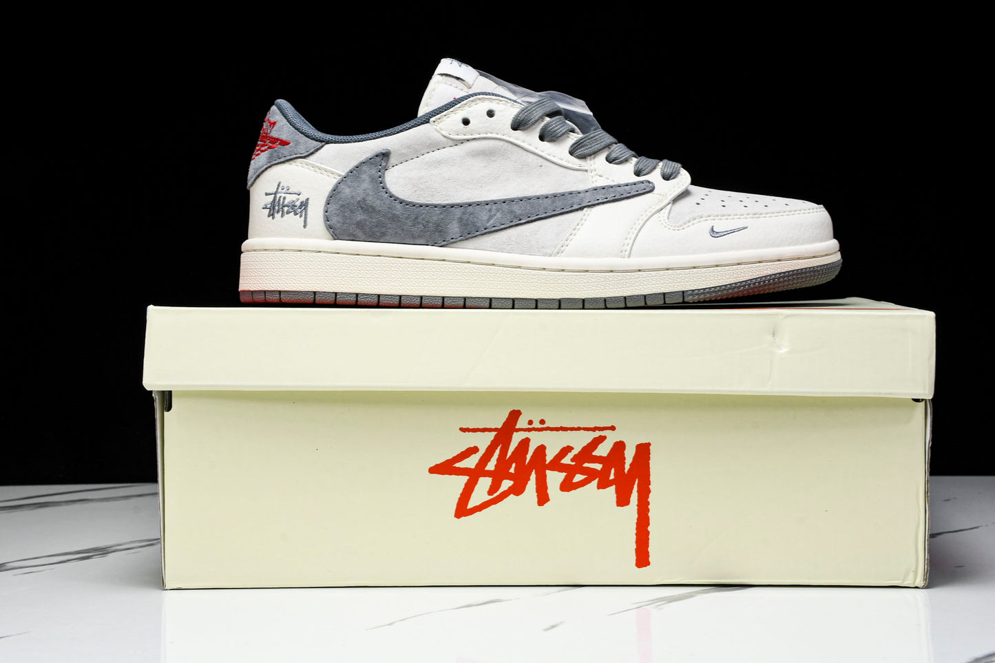 Travis Scott AJ1 Low x Stussy 'Grey White' (Custom)