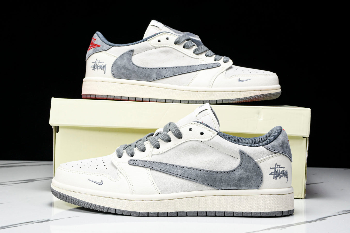 Travis Scott AJ1 Low x Stussy 'Grey White' (Custom)