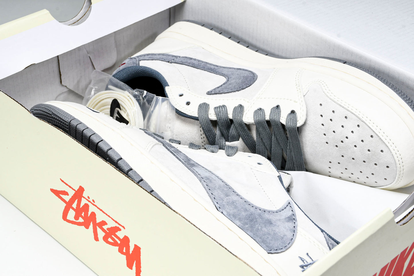 Travis Scott AJ1 Low x Stussy 'Grey White' (Custom)
