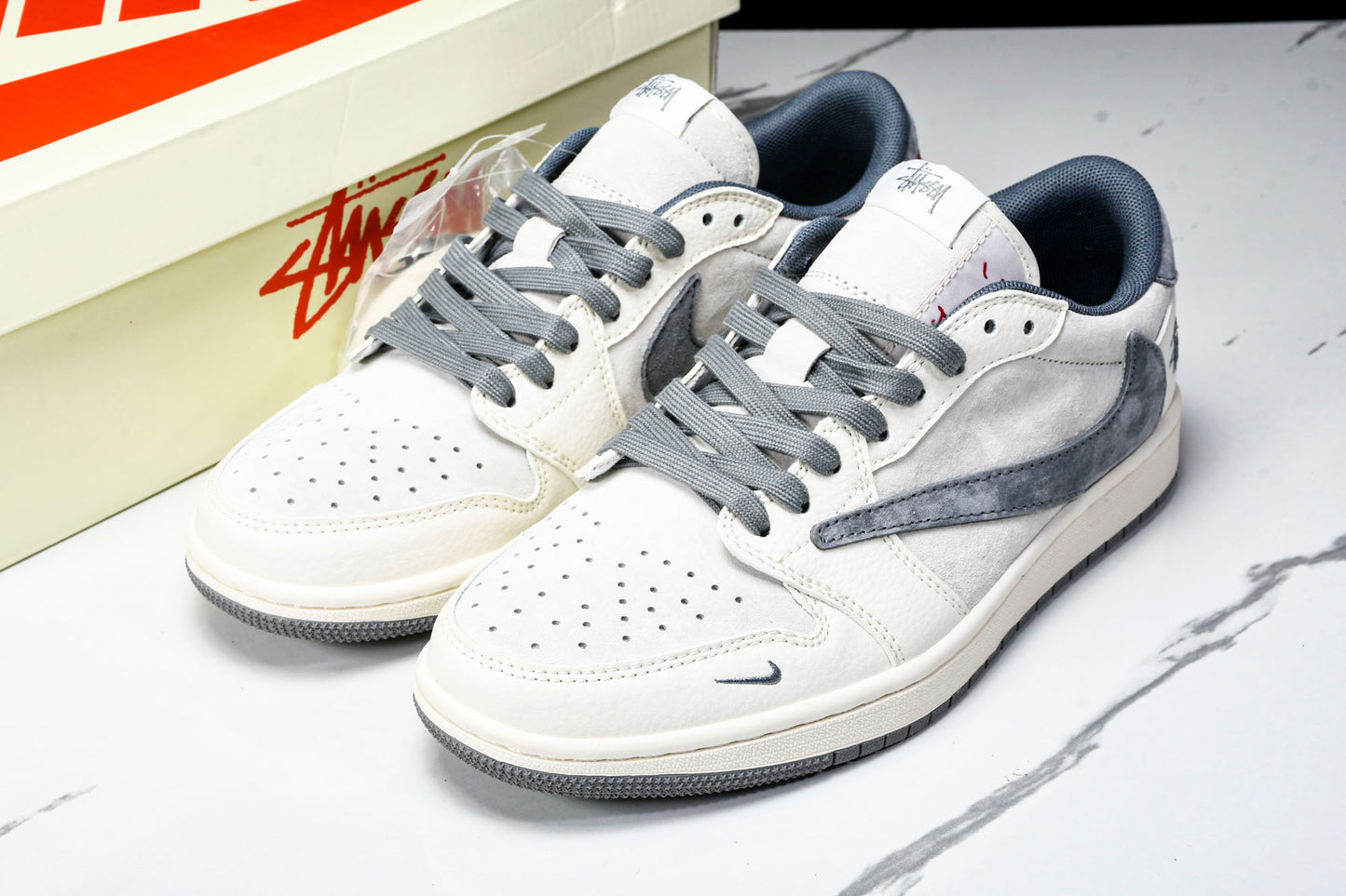 Travis Scott AJ1 Low x Stussy 'Grey White' (Custom)