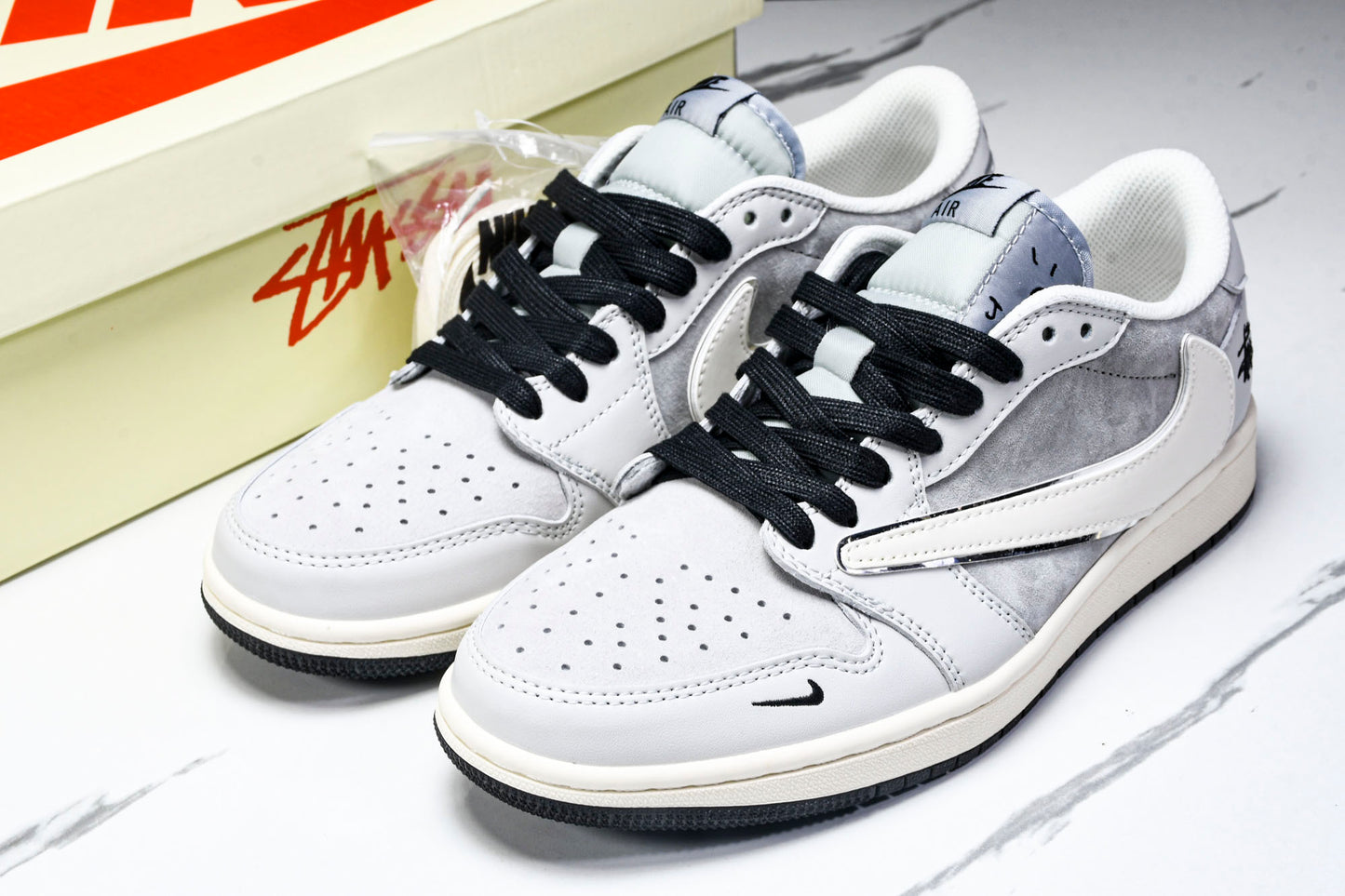 Travis Scott AJ1 Low x Stussy 'Silver Grey' (Custom)
