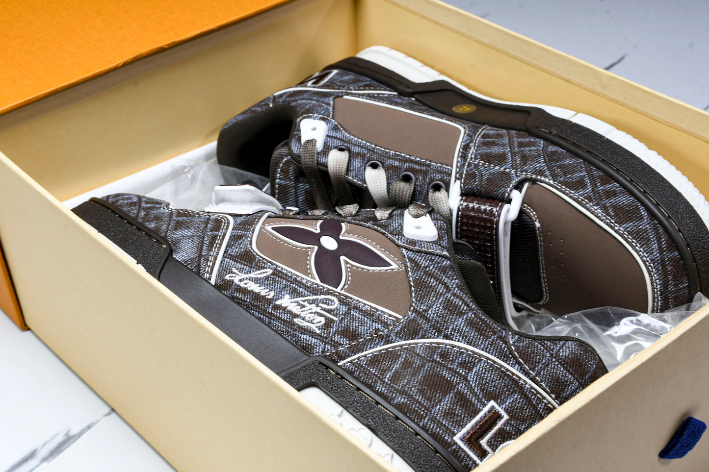 Louis Vuittоп Trainer Low Velcro Strap 'Crocodile Denim Mocha'
