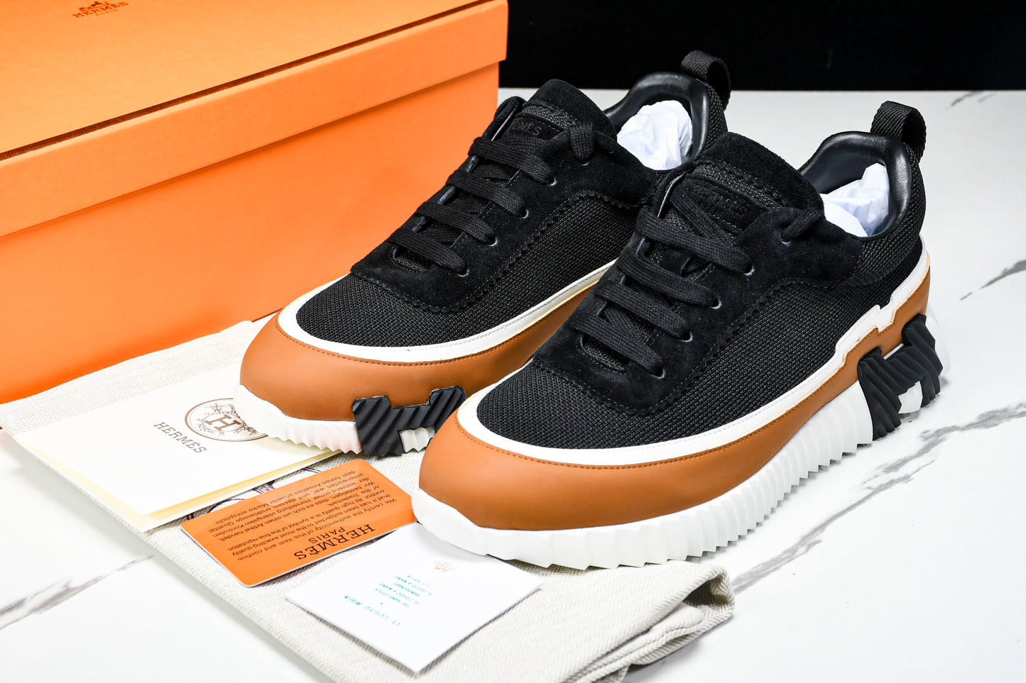 Hermès Bouncing Sneaker Panelled 'Noir Marron Blanc'