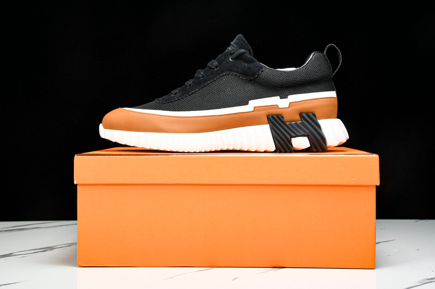 Hermès Bouncing Sneaker Panelled 'Noir Marron Blanc'