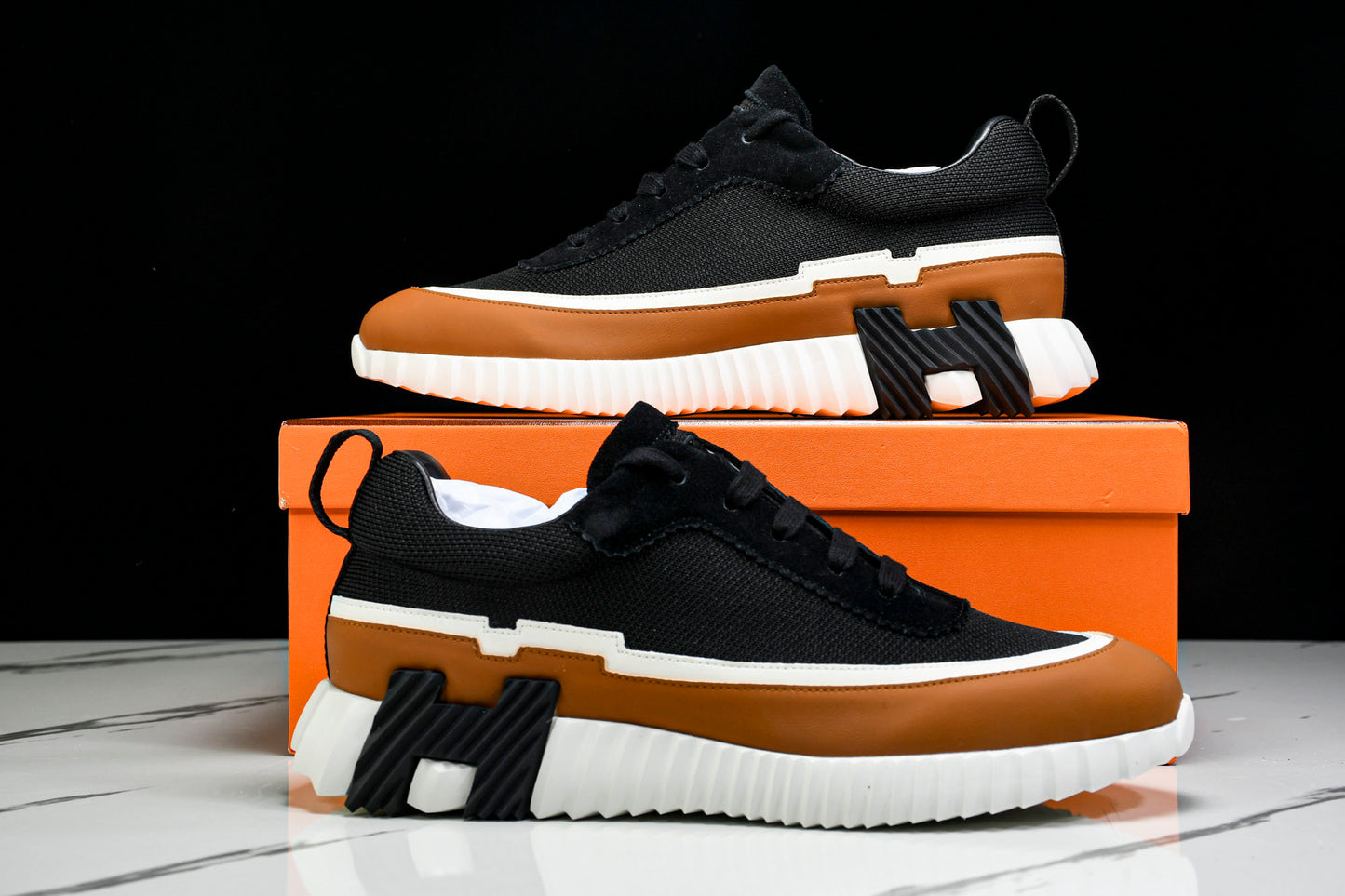 Hermès Bouncing Sneaker Panelled 'Noir Marron Blanc'