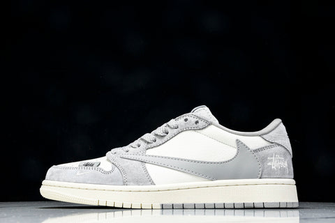 Travis Scott AJ1 Low x Stussy 'Grey White 2.0' (Custom)