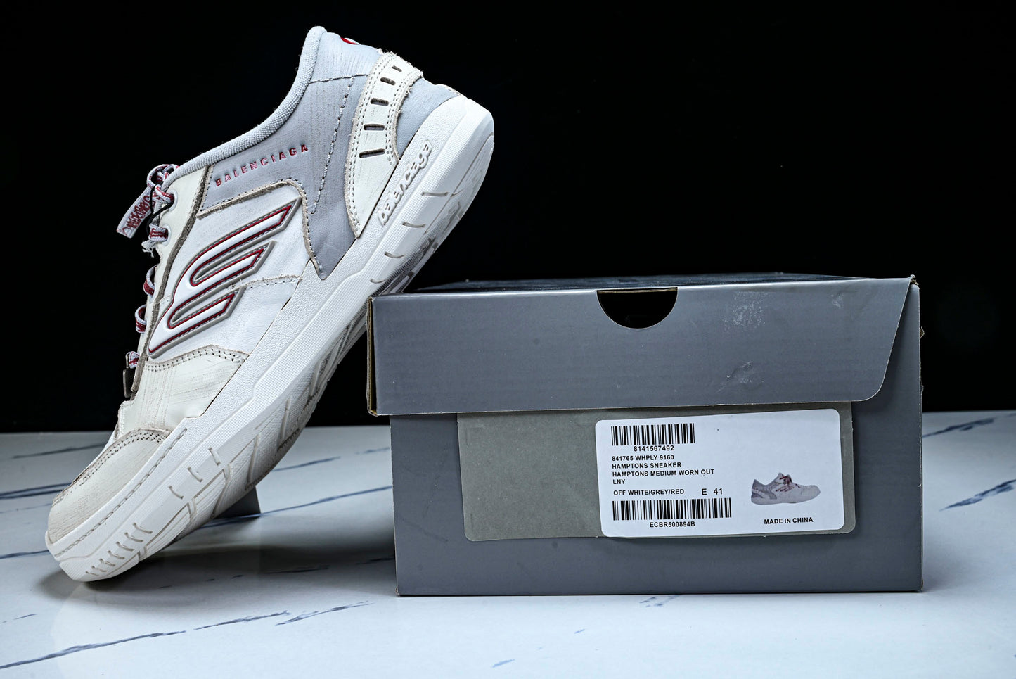 Вalenciaga Hamptons Worn-Out Sneaker 'Off-White Grey Red'