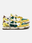 Low Top Leather Basketball Shoe in Yellow, Green, and Cream