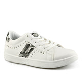Low Top White Leather Print Sneakers